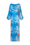 Saman Maxi Linen Dress / Turquoise Palms