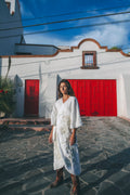 Frida Linen Embroidered Dress / White