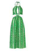 San Agustin Linen Midi Dress / Green Stripes