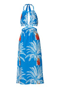 San Agustin Linen Midi Dress / Turqoise Palms