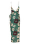 Sophia Silk Cotton Pareo Dress / Emerald Green Maxi Ivory Flowers