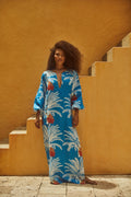 San Marco Linen Maxi Dress / Turquoise Palms