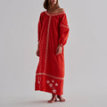 Buganvilias Cotton Embroidered Maxi Dress / Red