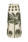 Beatrice Linen Midi Skirt / Cream Maxi Palms Green