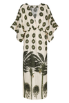 Topacio Linen Maxi Dress / Cream Maxi Palms Green