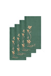 Orchidea Flowers Linen Embroidered Napkins Set of 4 / Pine